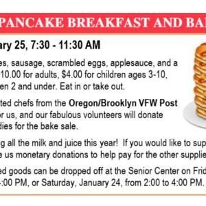 Oregon Area Senior Center Annual Pancake Breakfast & Bake Sale - Jan. 25, 2026